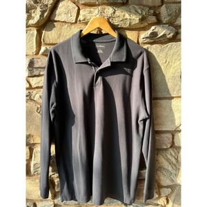 LL Bean 100% Cotton Black Long Sleeve Polo Shirt